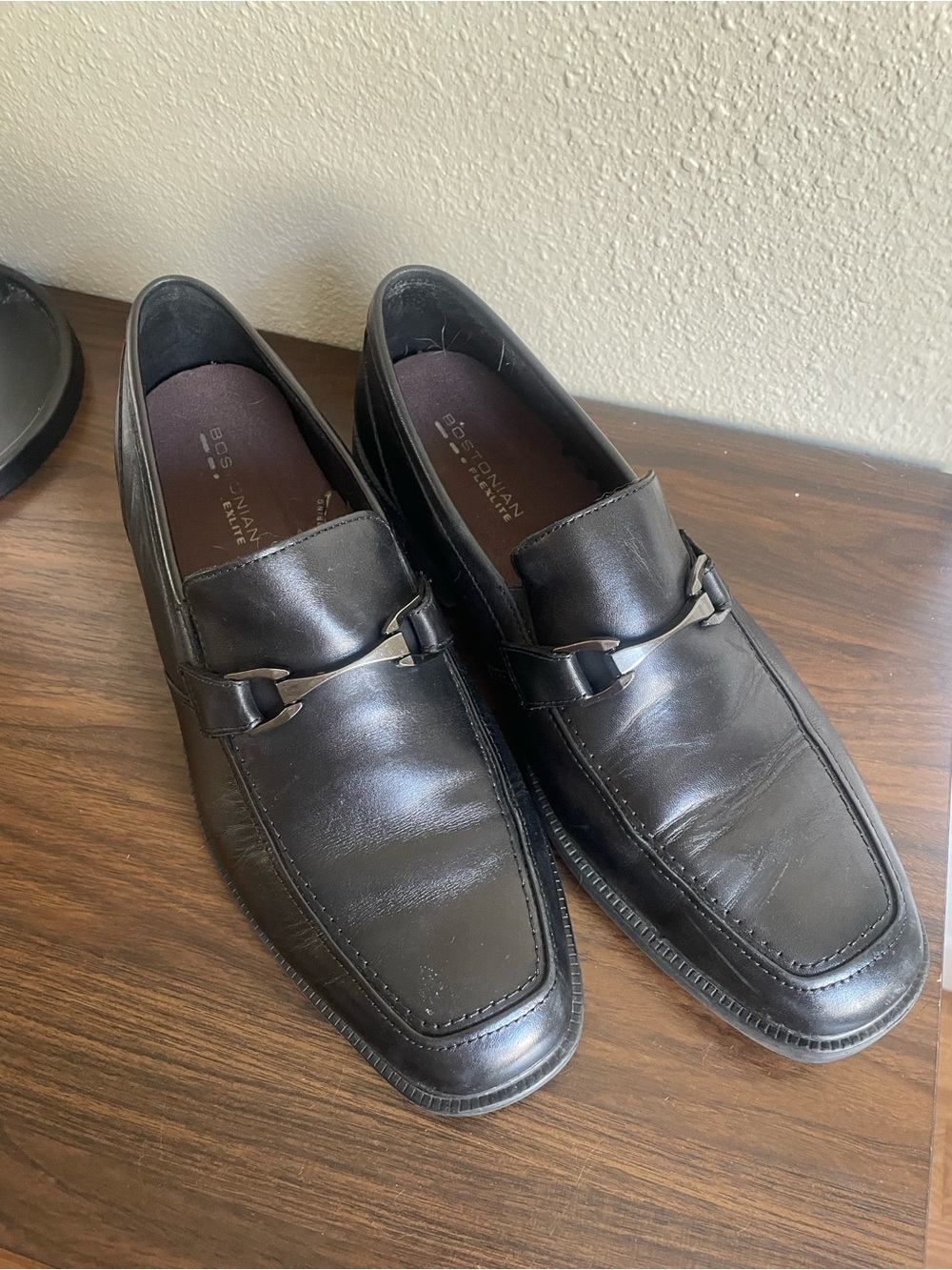 Bostonian Men’s Black Leather Slip-On Loafers with Silver Bit